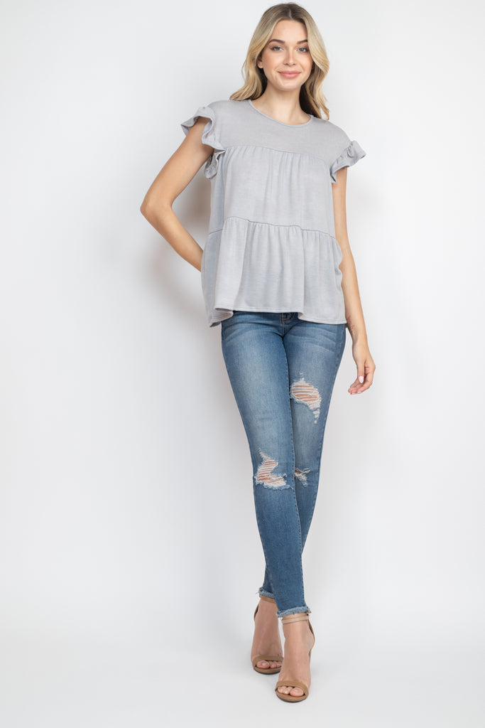 Tiered Ruffle Solid Swing Top