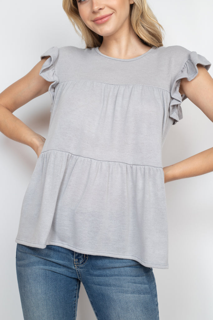 Tiered Ruffle Solid Swing Top