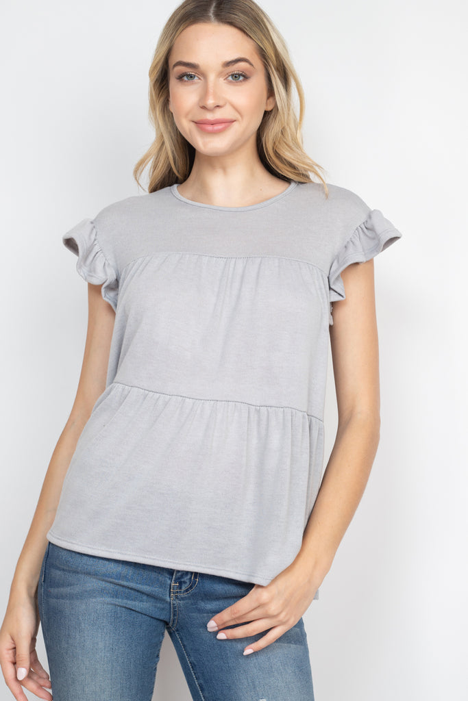 Tiered Ruffle Solid Swing Top