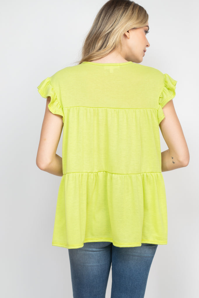 Tiered Ruffle Solid Swing Top