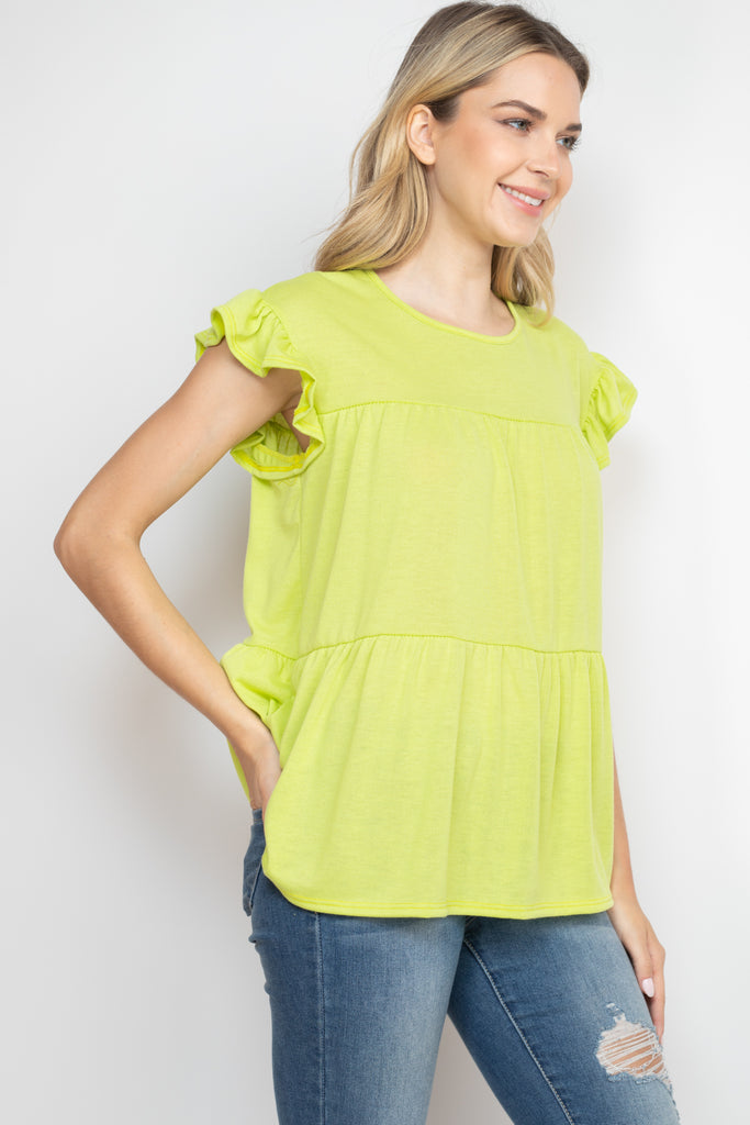 Tiered Ruffle Solid Swing Top