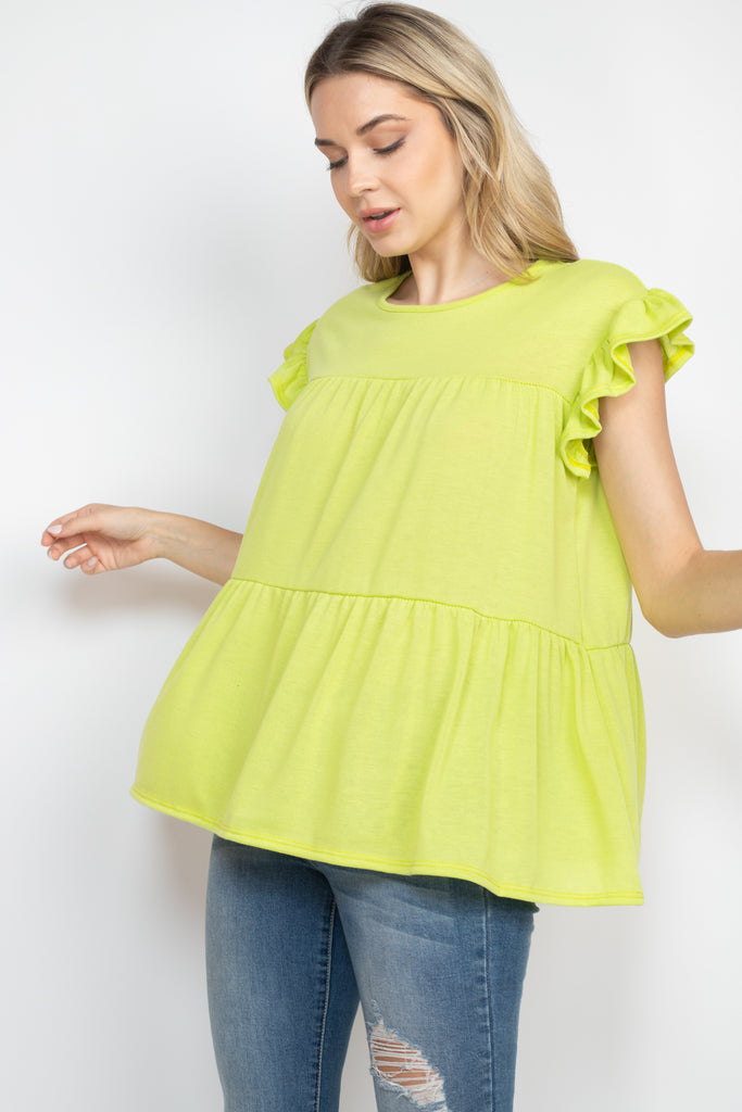 Tiered Ruffle Solid Swing Top