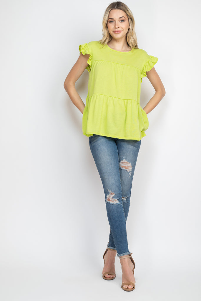 Tiered Ruffle Solid Swing Top