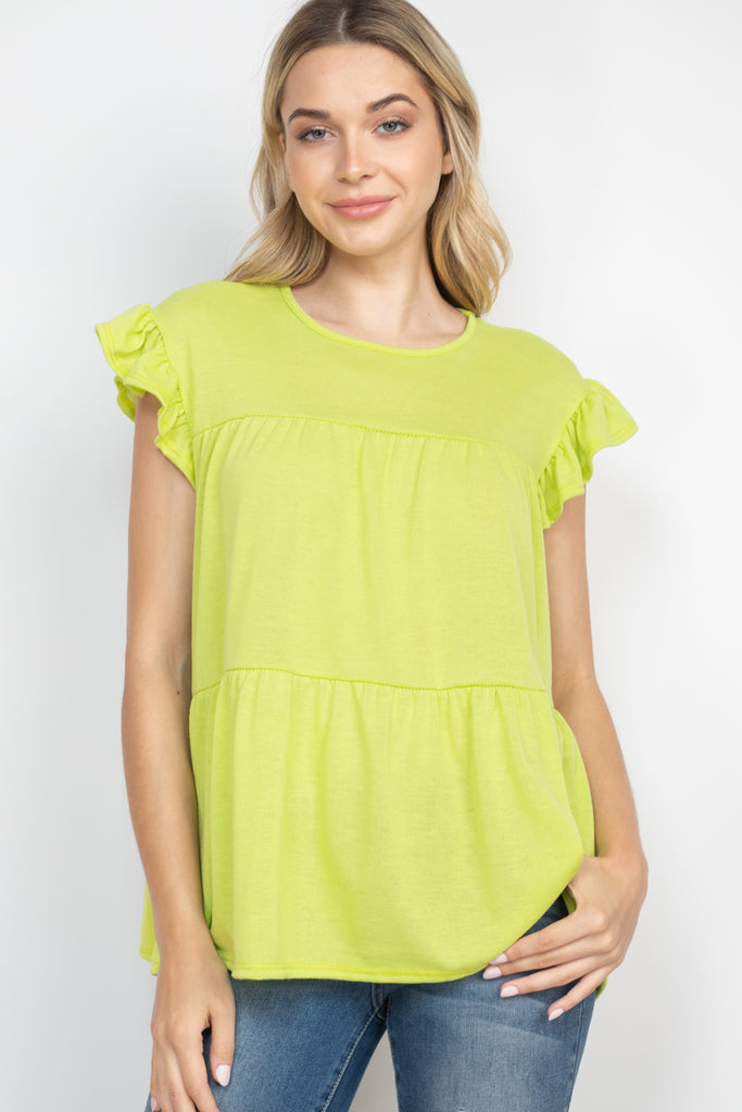 Tiered Ruffle Solid Swing Top