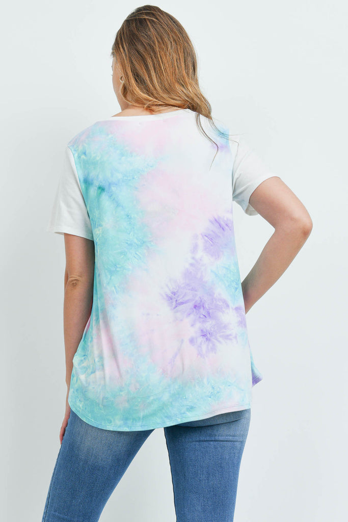 Solid Short Sleeves Tie Dye Pocket Top