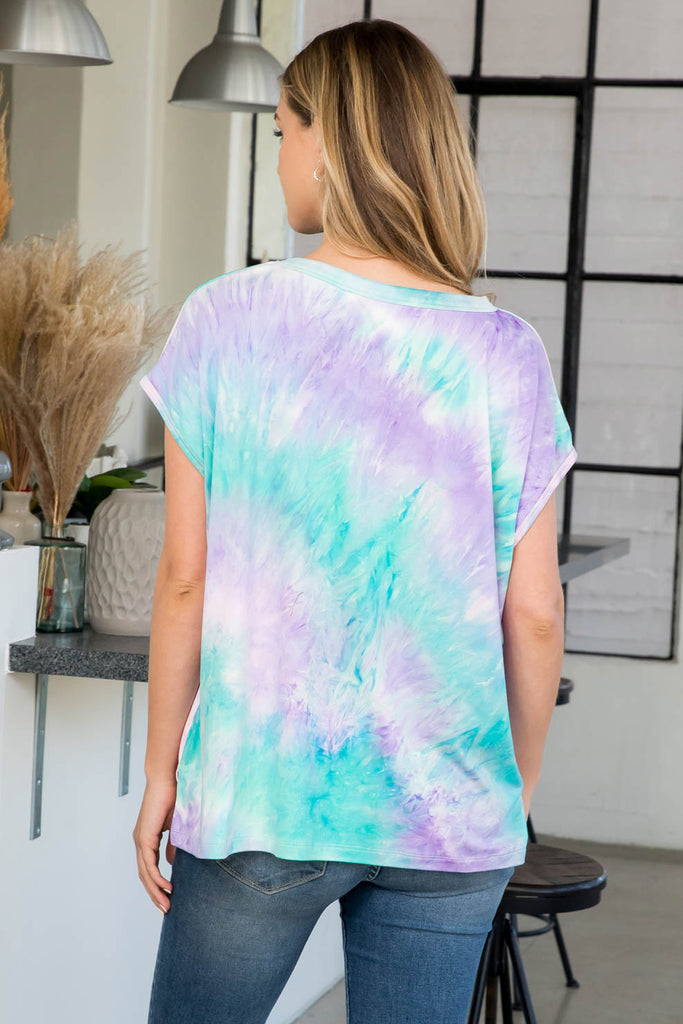Round Neck Tie Dye Loose Pocket Top