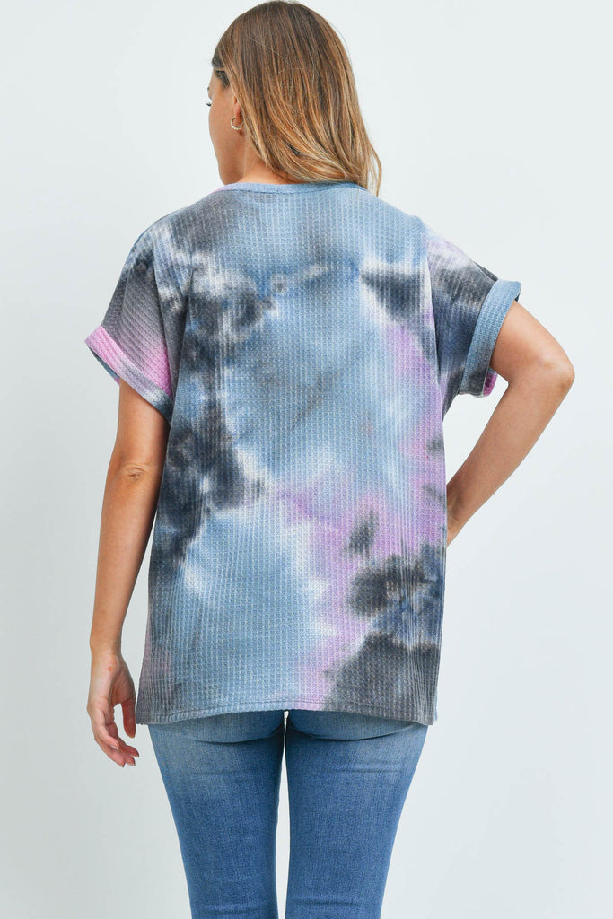 Reverse Cover Stitch Waffle Tie Dye Top