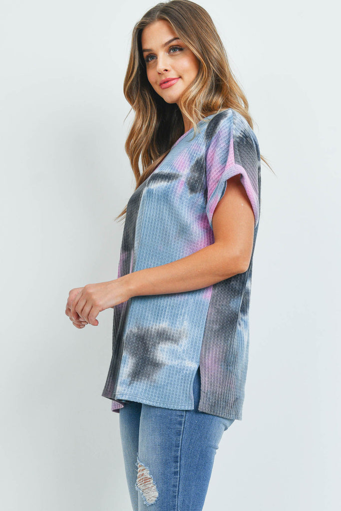 Reverse Cover Stitch Waffle Tie Dye Top