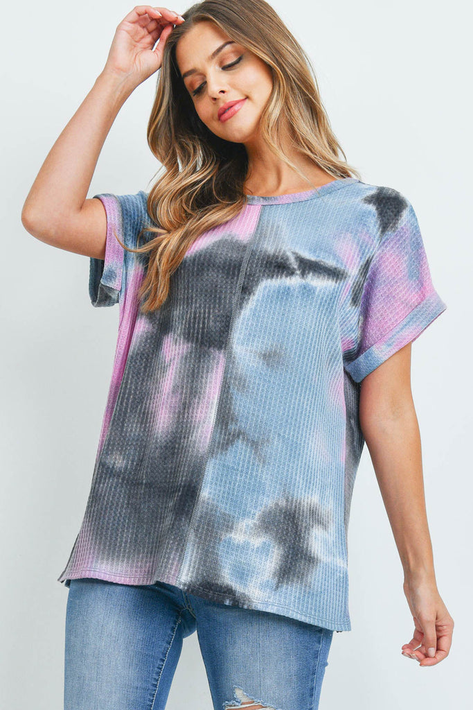 Reverse Cover Stitch Waffle Tie Dye Top