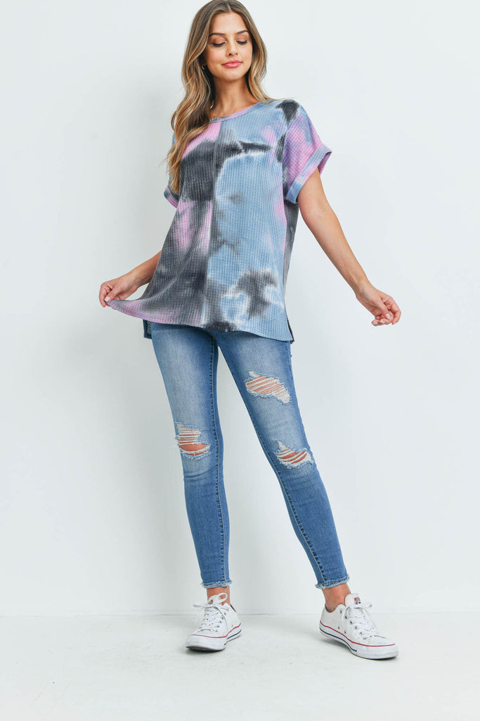 Reverse Cover Stitch Waffle Tie Dye Top