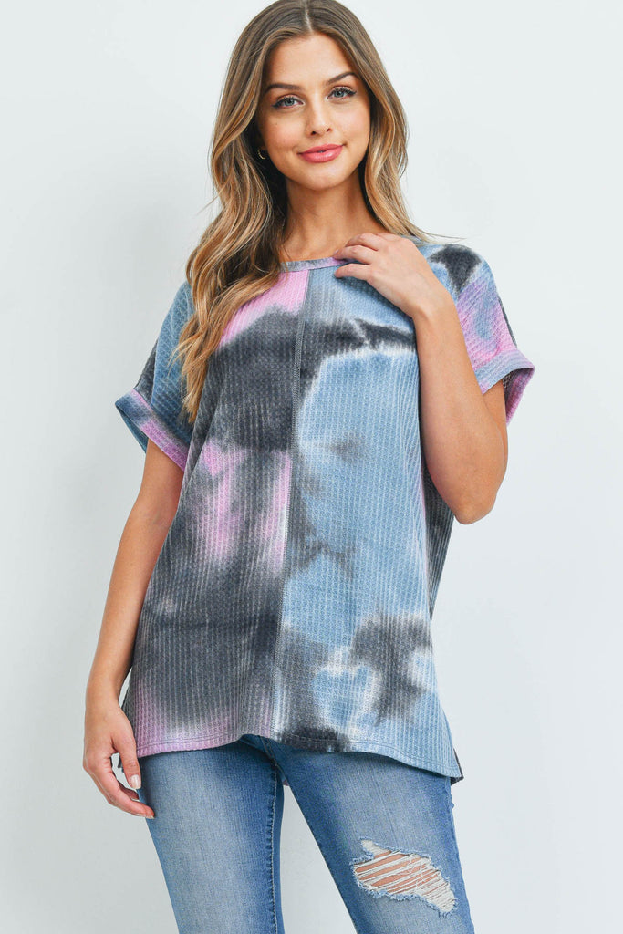 Reverse Cover Stitch Waffle Tie Dye Top