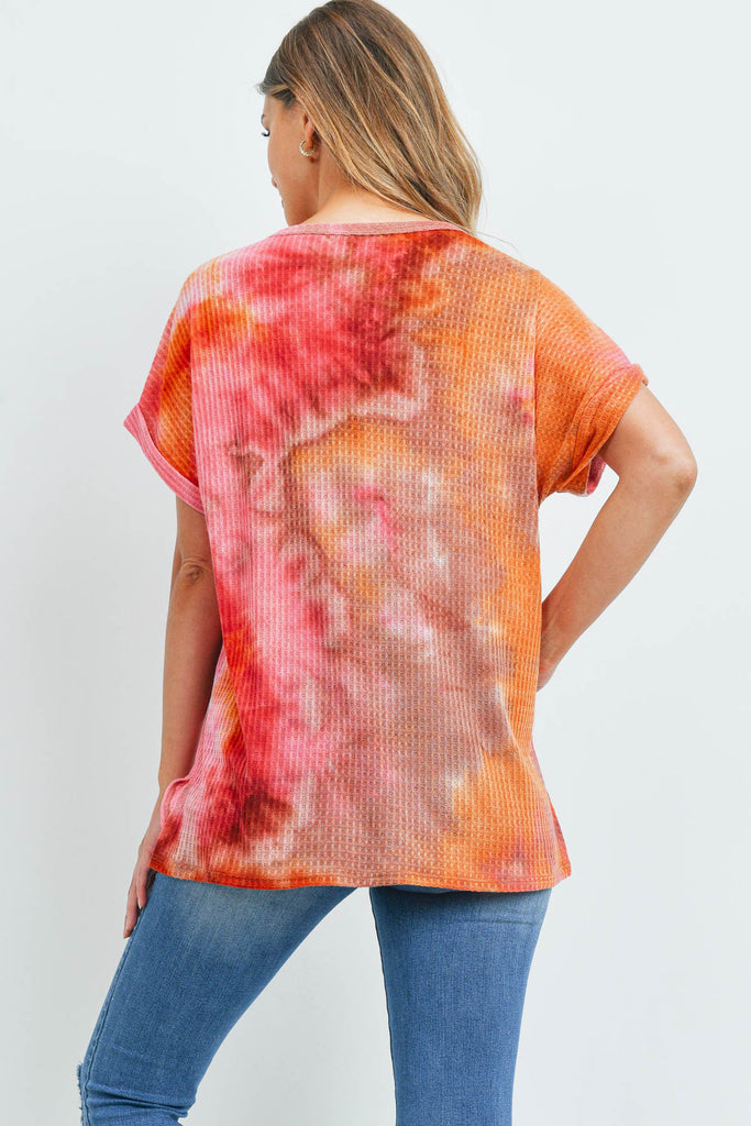 Reverse Cover Stitch Waffle Tie Dye Top