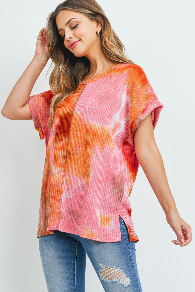 Reverse Cover Stitch Waffle Tie Dye Top
