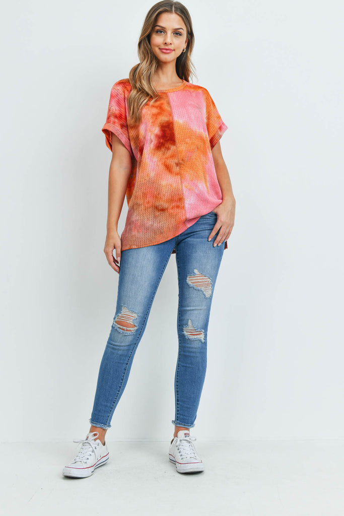 Reverse Cover Stitch Waffle Tie Dye Top