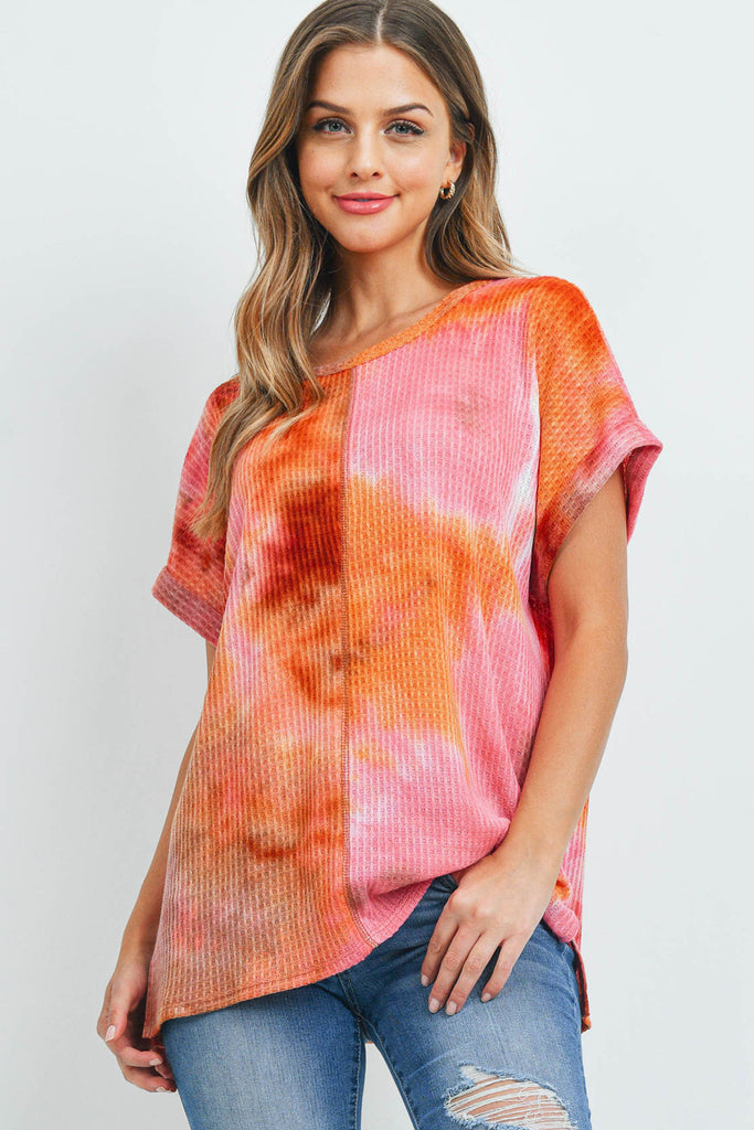 Reverse Cover Stitch Waffle Tie Dye Top