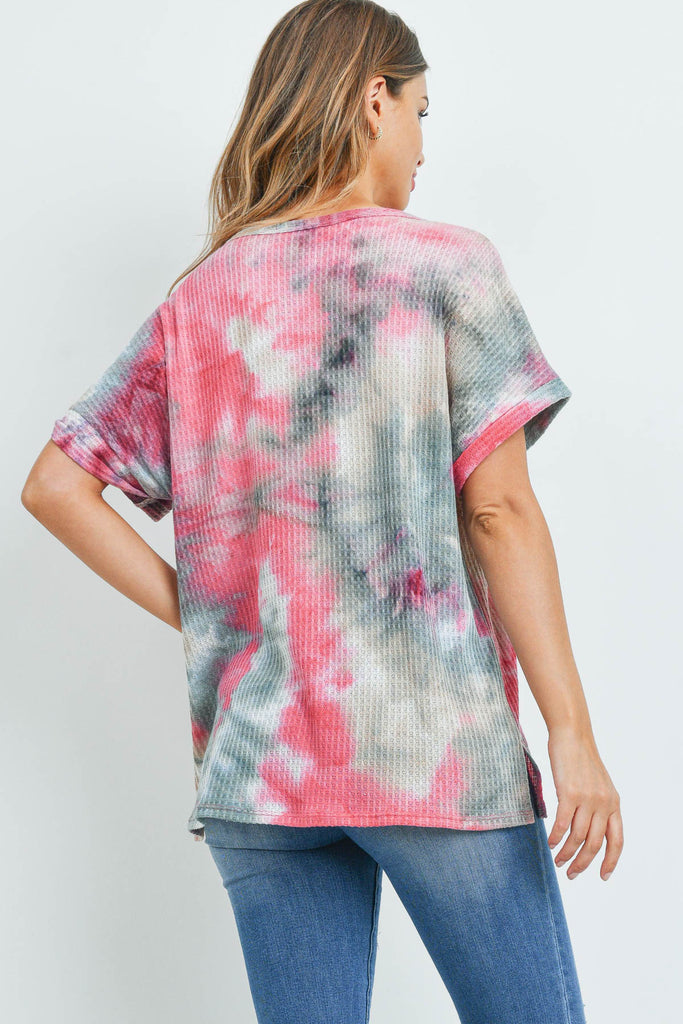 Reverse Cover Stitch Waffle Tie Dye Top