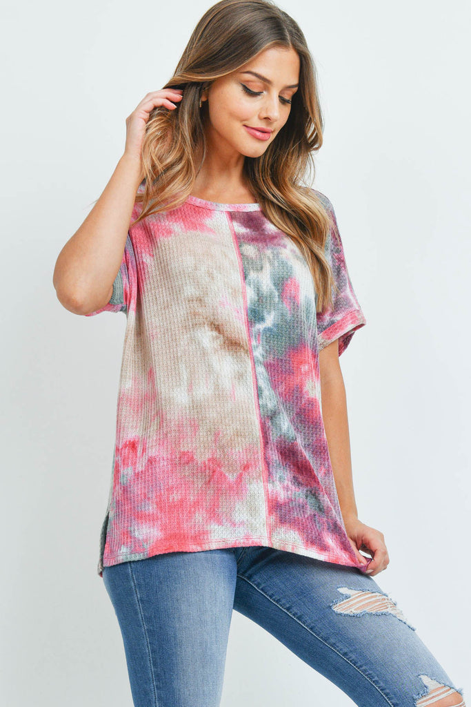 Reverse Cover Stitch Waffle Tie Dye Top