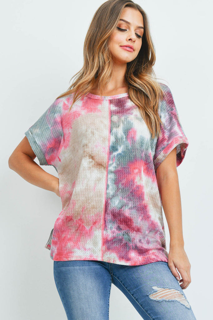 Reverse Cover Stitch Waffle Tie Dye Top