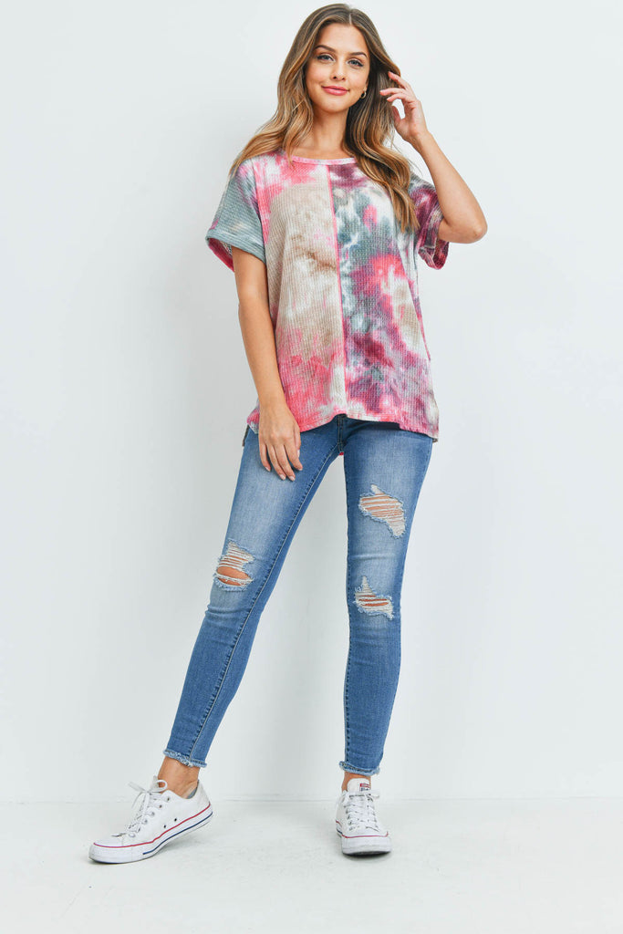 Reverse Cover Stitch Waffle Tie Dye Top