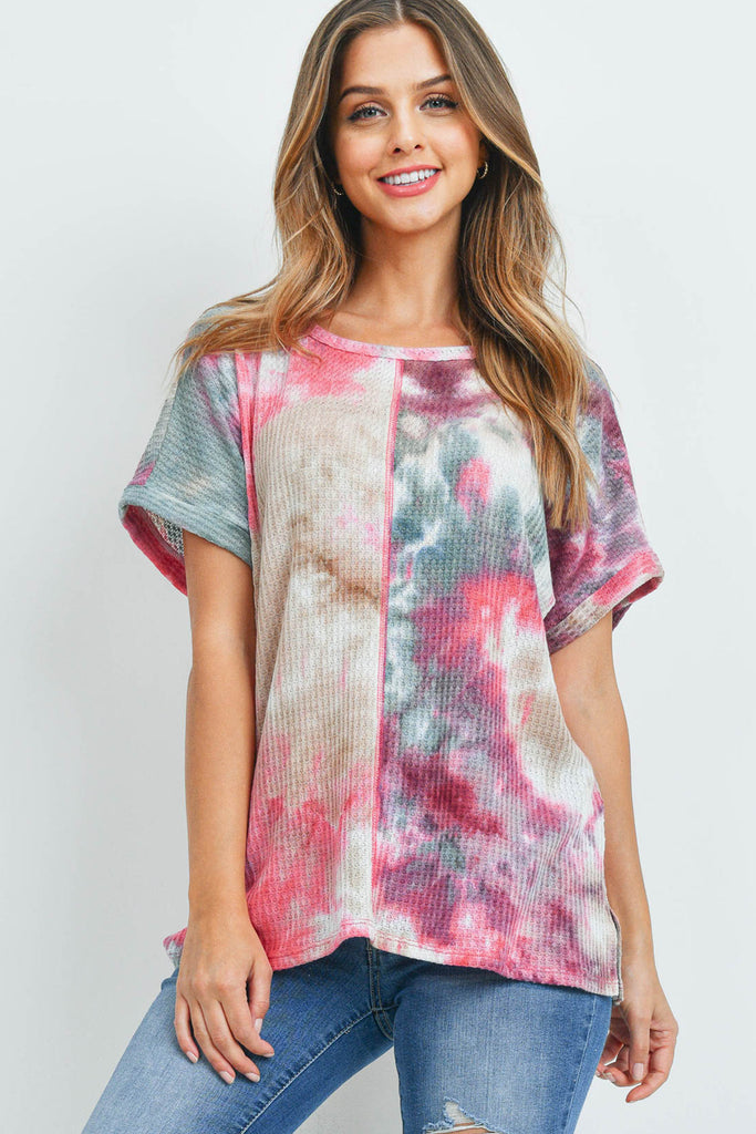 Reverse Cover Stitch Waffle Tie Dye Top