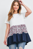 Leopard Tiered Ruffle Print Contrast Top