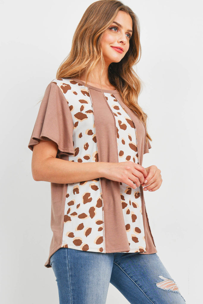 Vertical Color Block Leopard Top