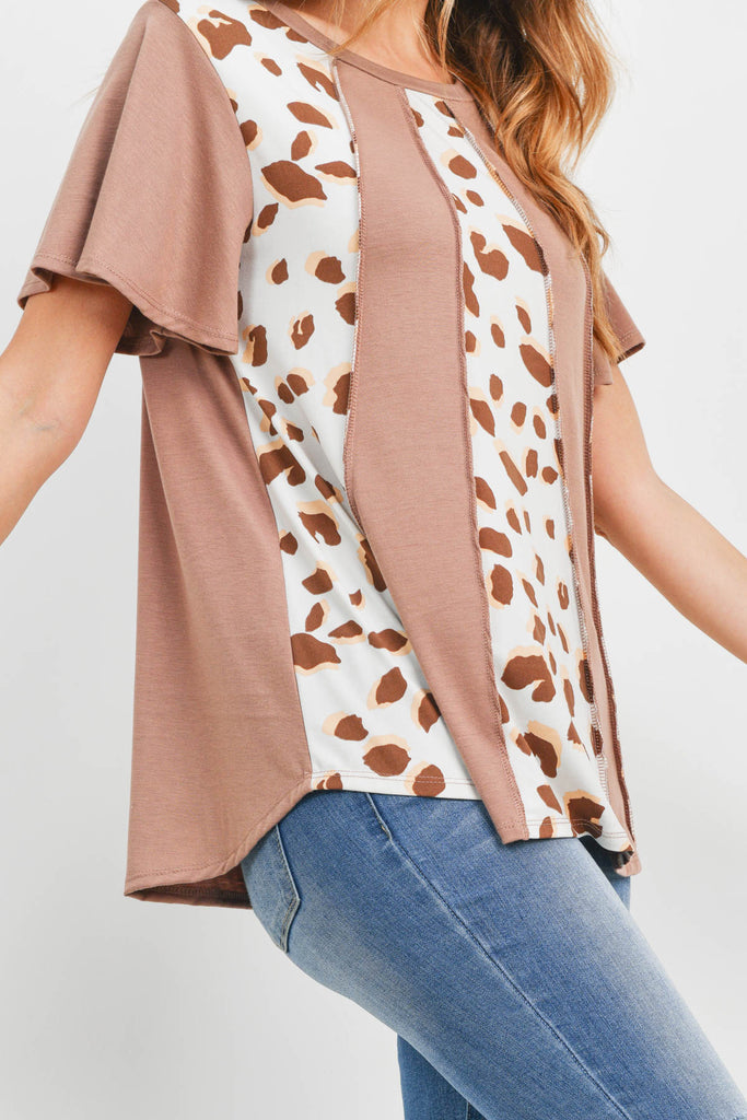 Vertical Color Block Leopard Top