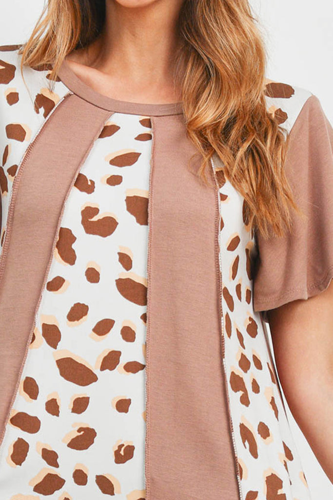 Vertical Color Block Leopard Top