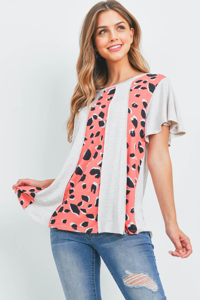 Vertical Color Block Leopard Top