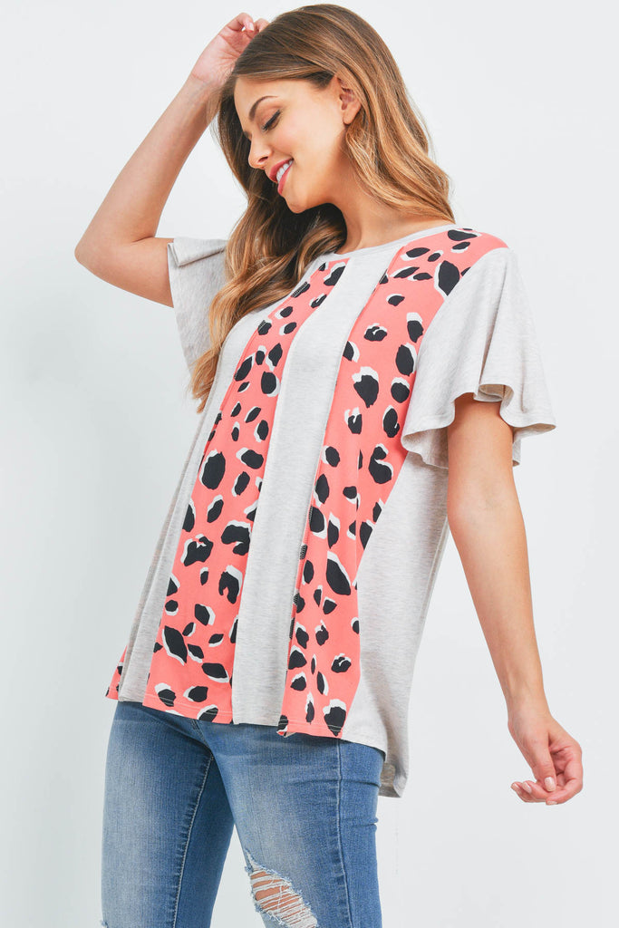 Vertical Color Block Leopard Top