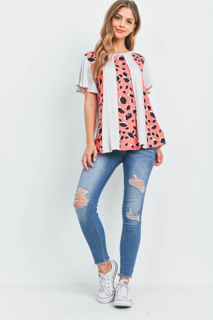 Vertical Color Block Leopard Top