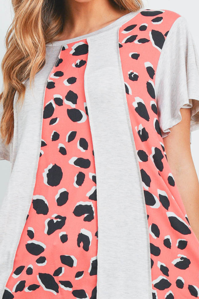 Vertical Color Block Leopard Top