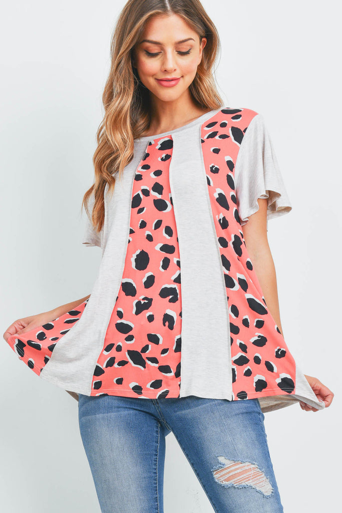 Vertical Color Block Leopard Top