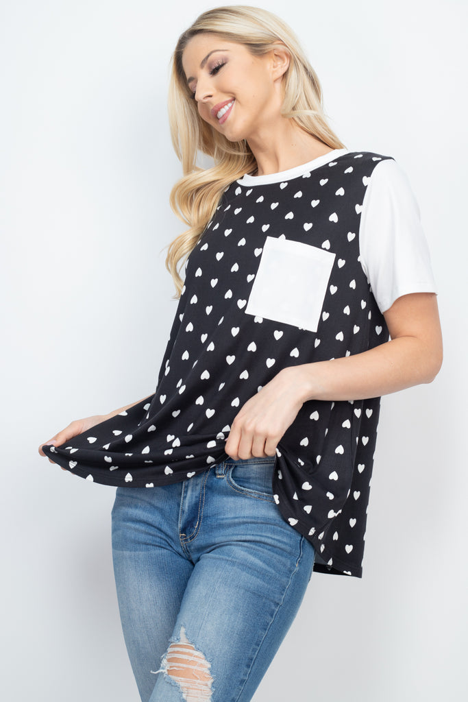 Heat Print Raglan Pocket Top