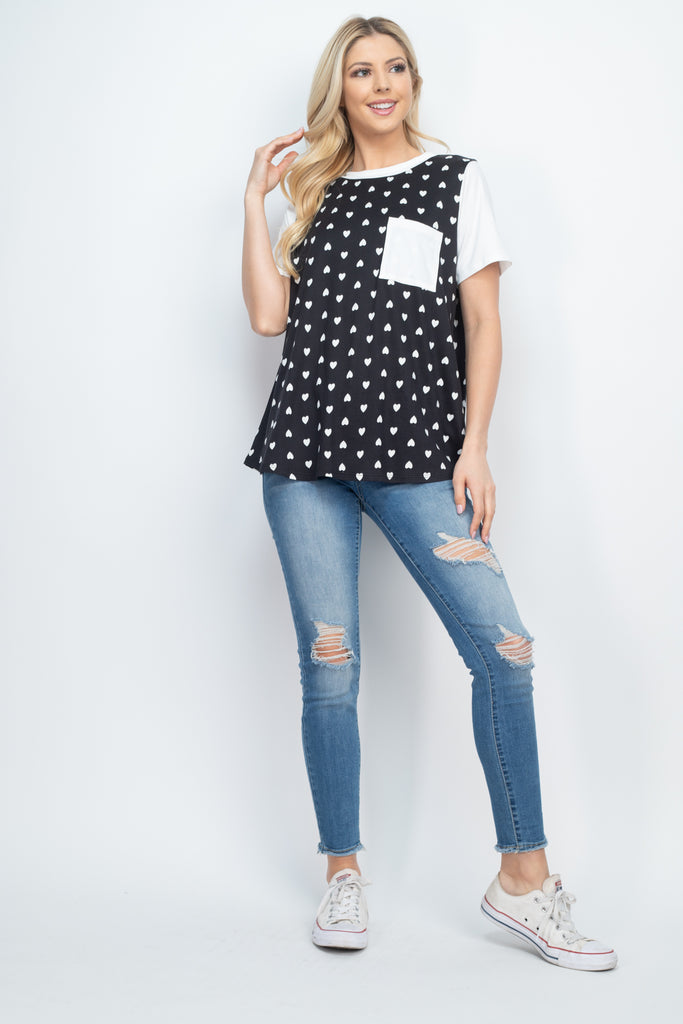 Heat Print Raglan Pocket Top