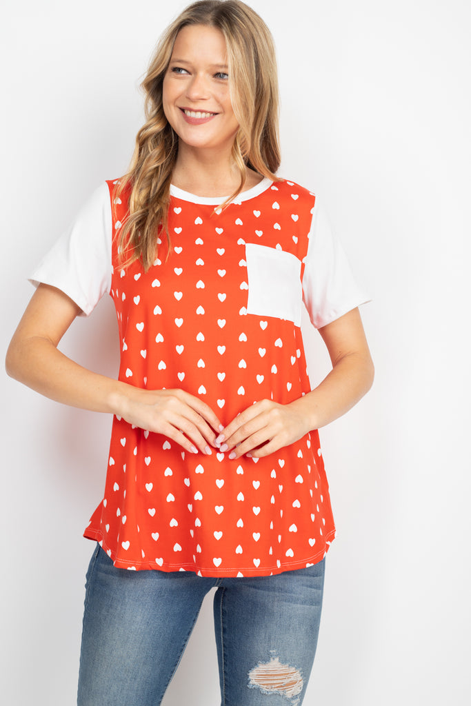 Heat Print Raglan Pocket Top