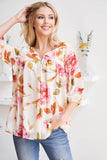Quarter Puff Sleeves Bold Floral Top with Inside Lining