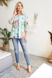 Quarter Puff Sleeves Bold Floral Top with Inside Lining
