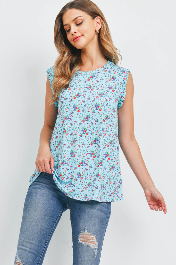 Sleeveless Round Neck Floral Top