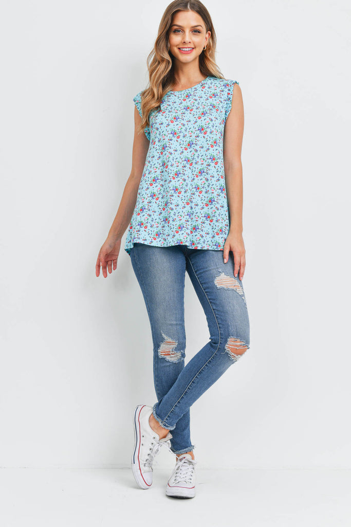 Sleeveless Round Neck Floral Top