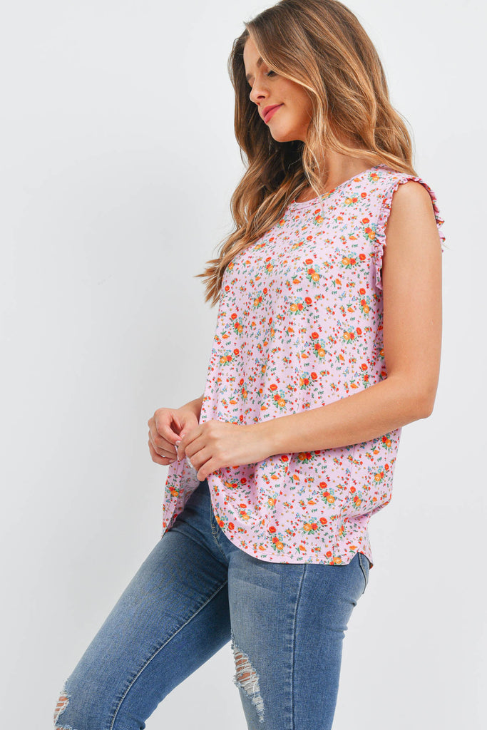 Sleeveless Round Neck Floral Top