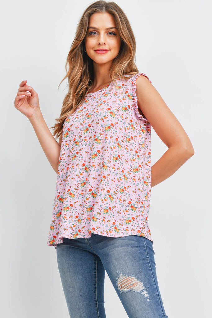 Sleeveless Round Neck Floral Top