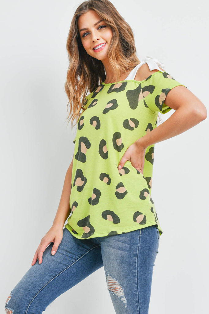 Leopard Cold Shoulder Solid Strap Top