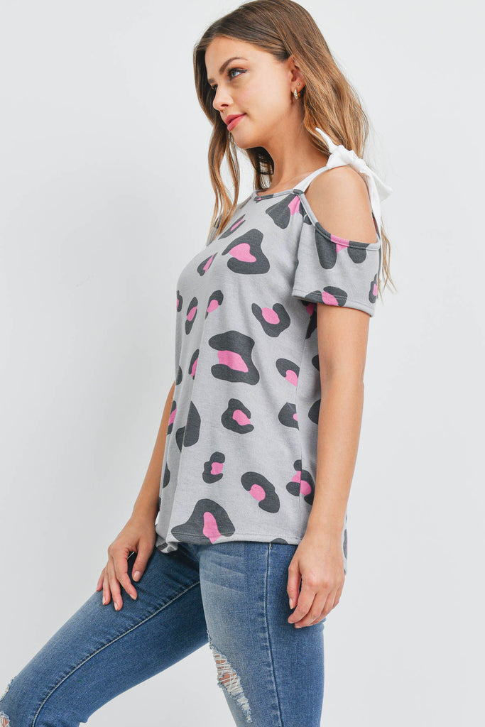 Leopard Cold Shoulder Solid Strap Top