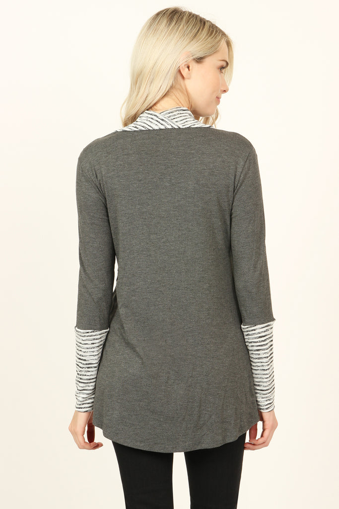 Striped Cowl Neck Overlap Tunic