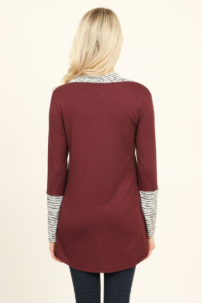 Striped Cowl Neck Overlap Tunic
