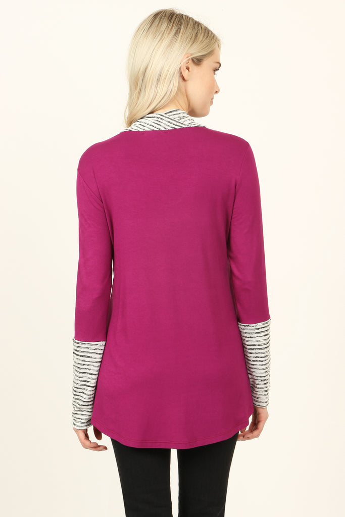 Striped Cowl Neck Overlap Tunic