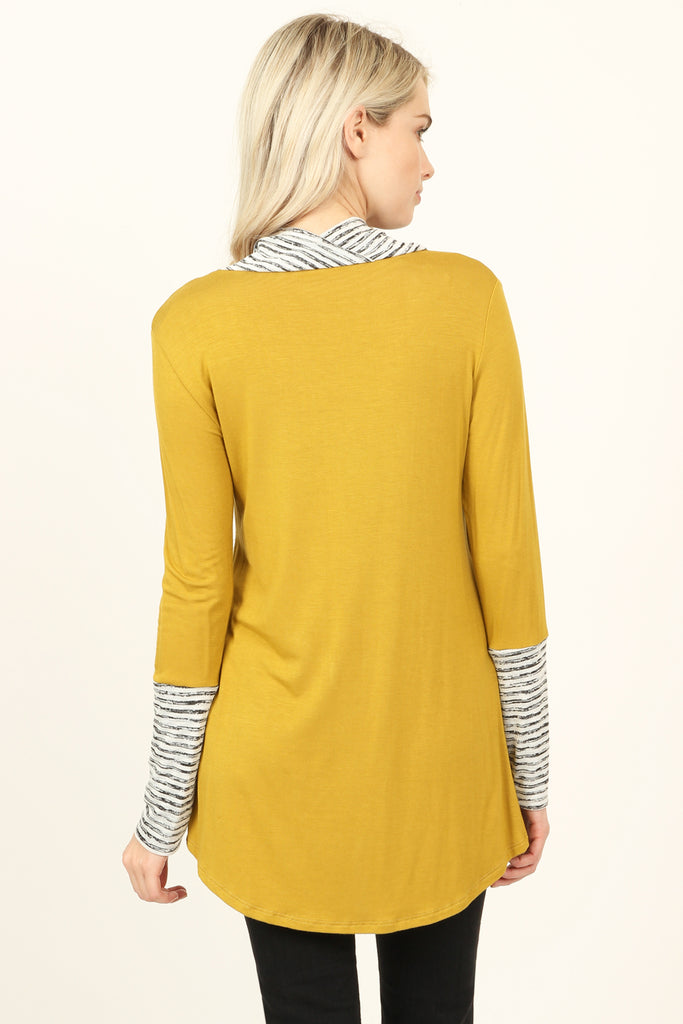 Striped Cowl Neck Overlap Tunic