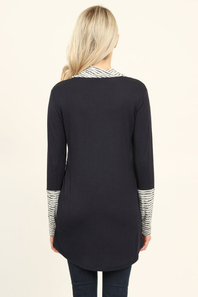 Striped Cowl Neck Overlap Tunic