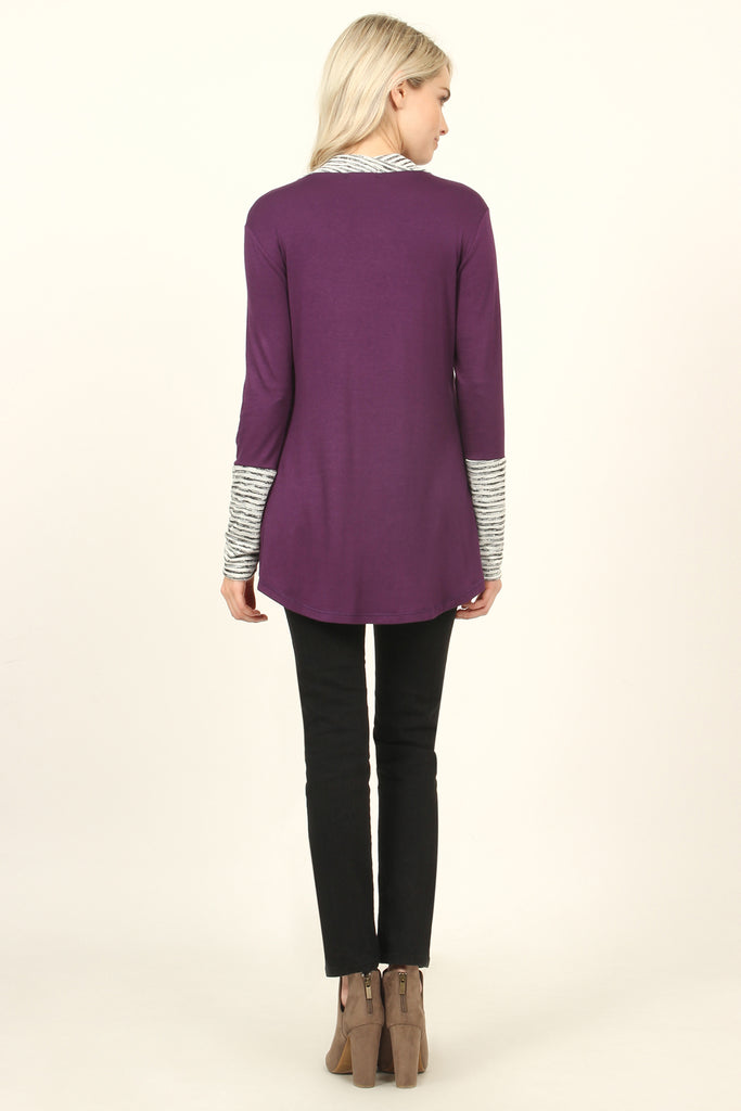 Striped Cowl Neck Overlap Tunic
